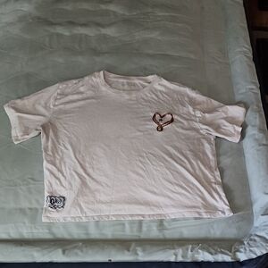 Girl  White Graphic T‑Shirt with Heart Patch